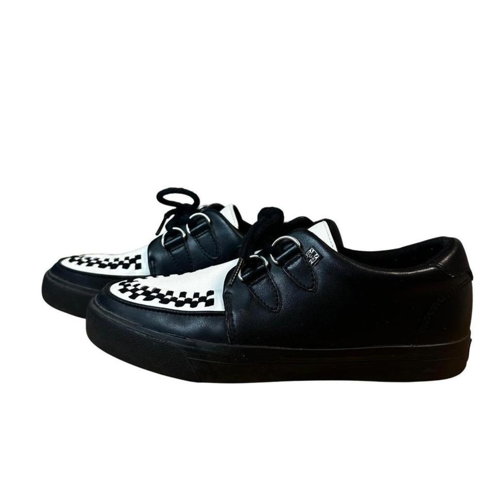 TUK Creeper Shoes Black White Checkered Platform Skull Bone Sole Leather